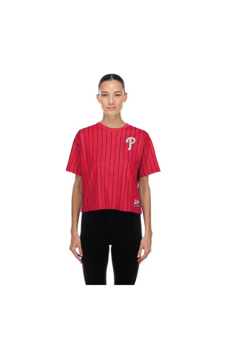 Women's New Era  Red Philadelphia Phillies Throwback Meshback Pinstripe Boxy T-Shirt, Main, color, Red