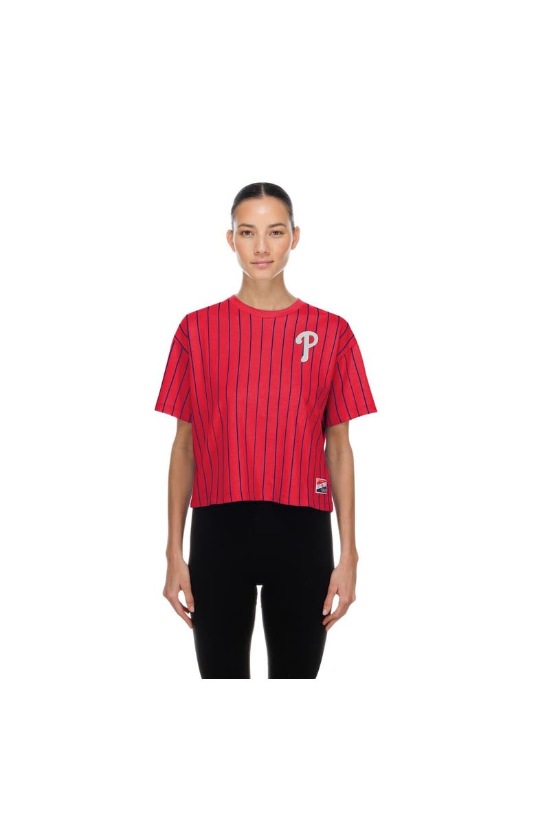 New Era Women's New Era Red Philadelphia Phillies Throwback Meshback Pinstripe Boxy T-Shirt, Main, color,