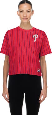 New Era Women's New Era Red Philadelphia Phillies Throwback Meshback Pinstripe Boxy T-Shirt