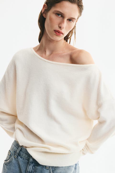Fine-Knit One-Shoulder Sweater