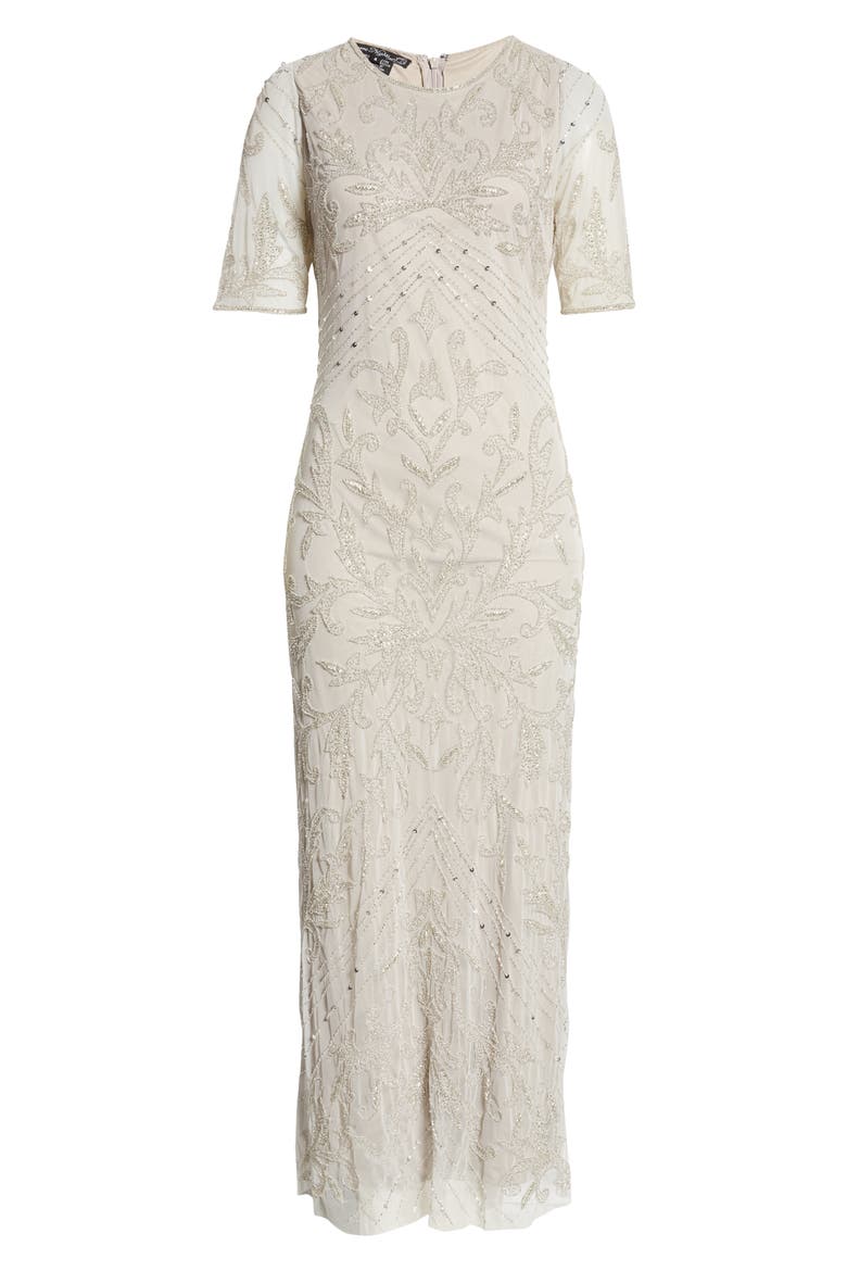 Embellished Chiffon Gown, Alternate, color, SILVER