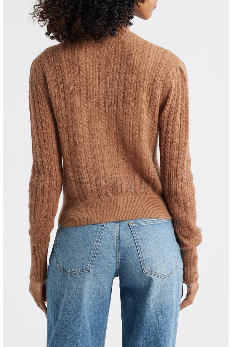 Pointelle Stitch Alpaca Blend Cardigan, Alternate, color, COFFEE