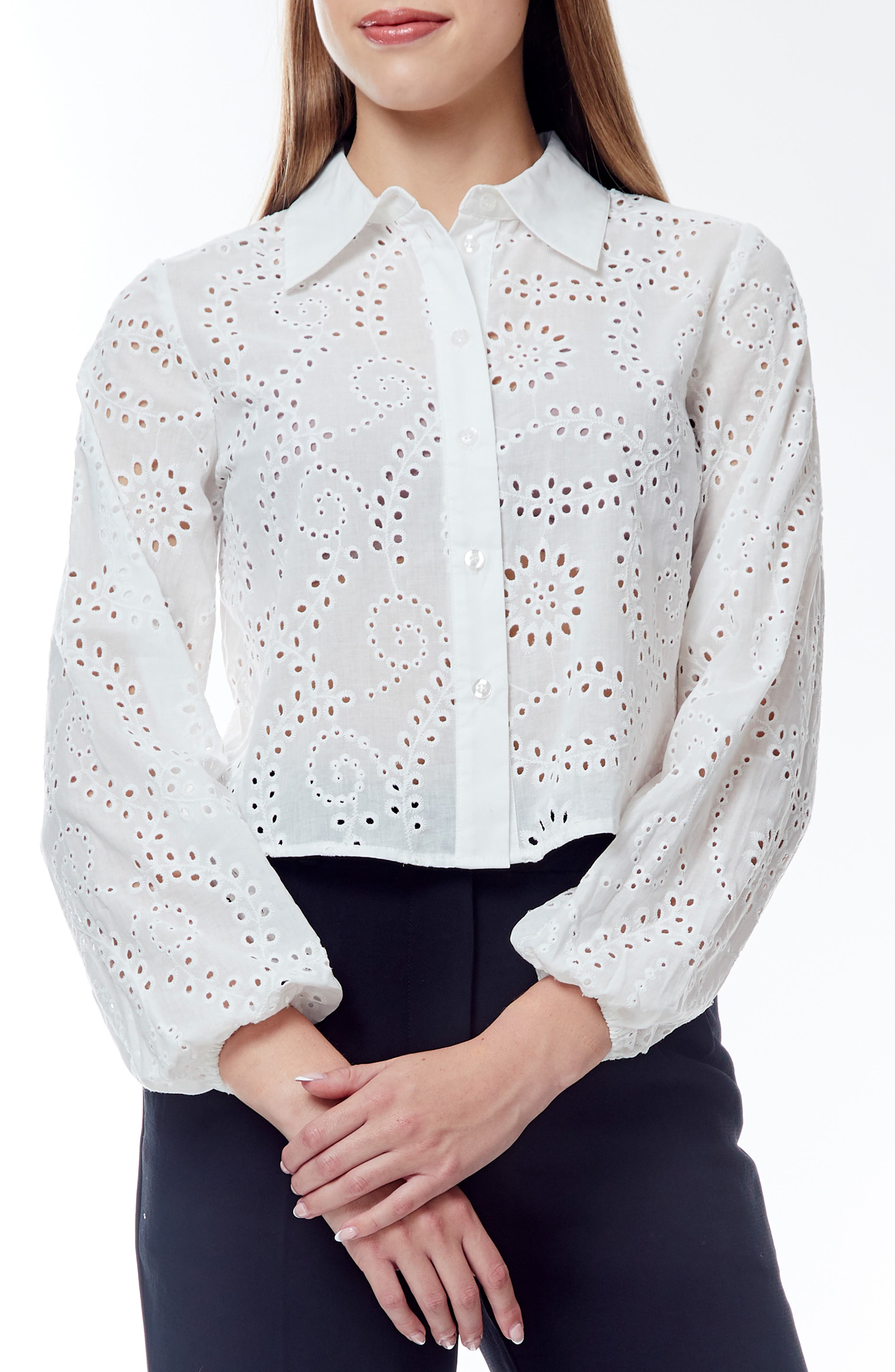 BY DESIGN Ariana Eyelet Button-Up Shirt