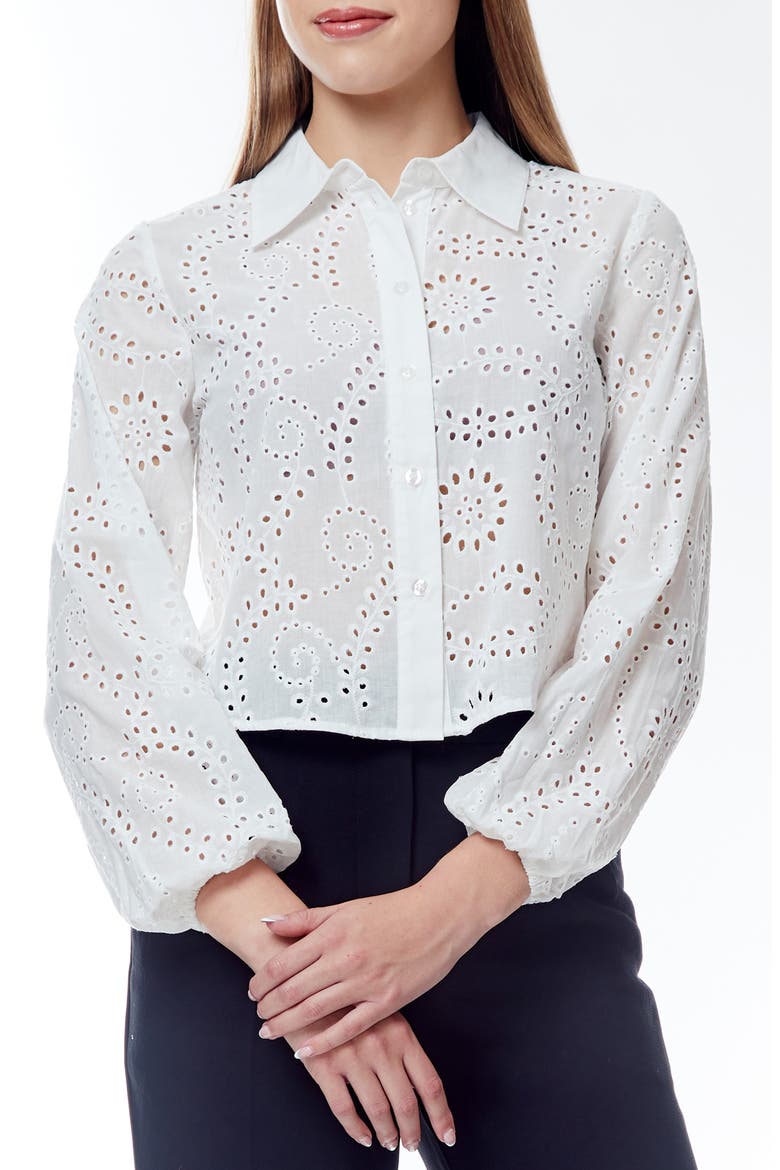 Ariana Eyelet Button-Up Shirt, Main, color, BRIGHT WHITE