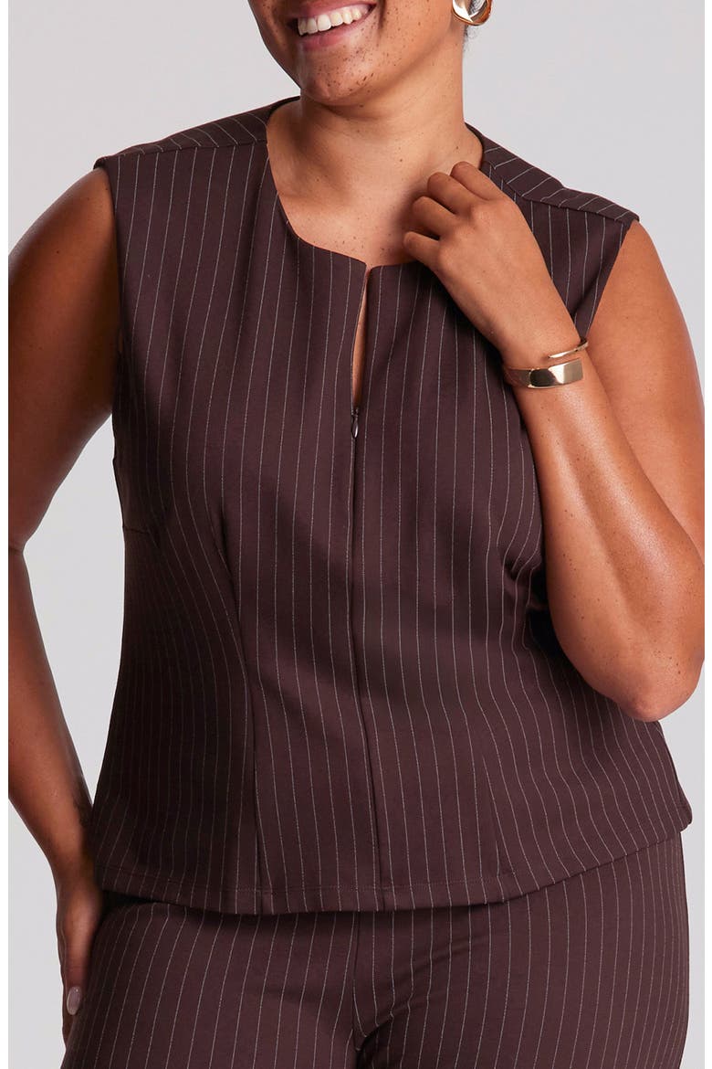 Marley Pinstripe Zip Vest, Alternate, color, CHOC STRIPE