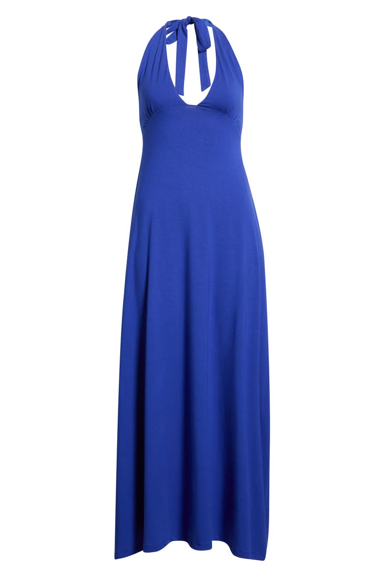 Alexa Plunge Halter Neck Midi Dress, Alternate, color, BLUE