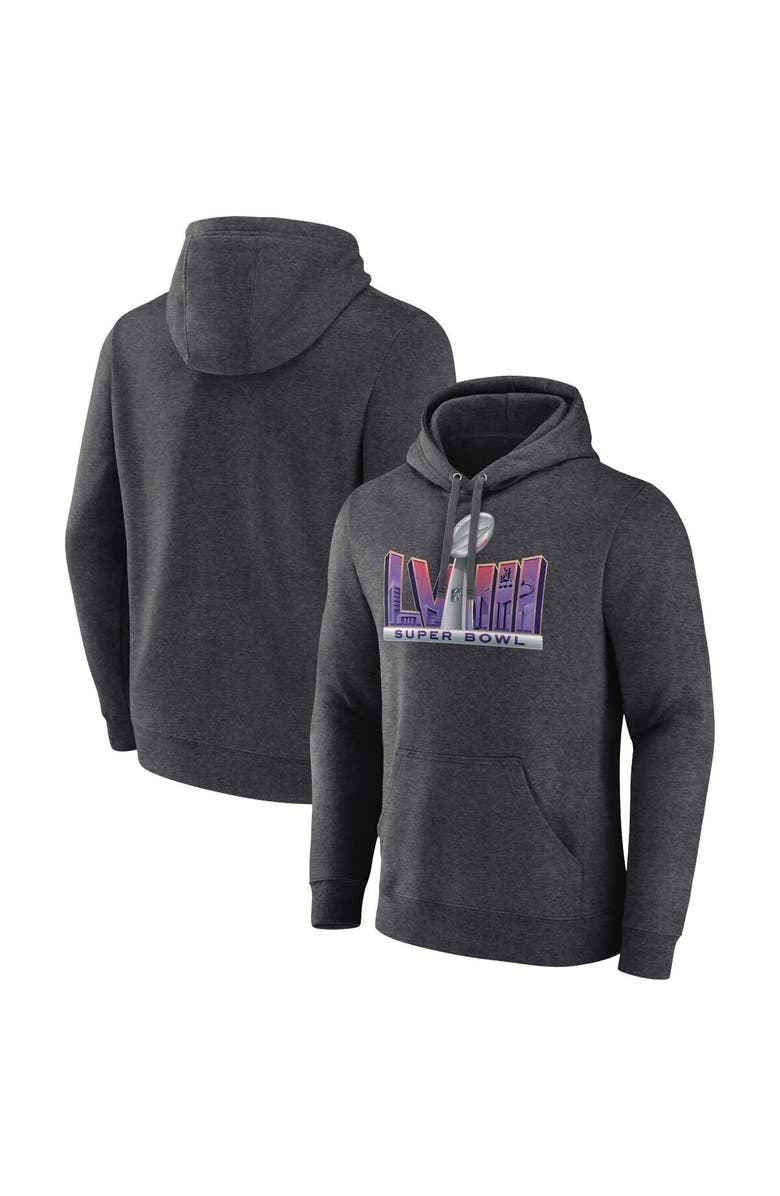 FANATICS Men's Fanatics Branded Heather Charcoal Super Bowl LVIII Trophy Dimension Fleece Pullover Hoodie, Main, color, Heather Charcoal