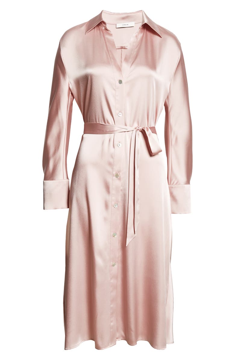 Vince Nouveau Magnolia Long Sleeve Satin Shirtdress, Alternate, color, Rose Pearl