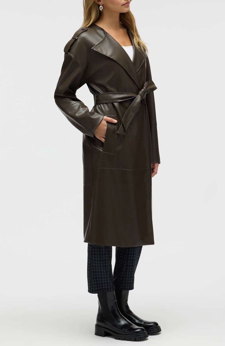 NVLT Belted Faux Leather Trench Coat, Alternate, color, Espresso