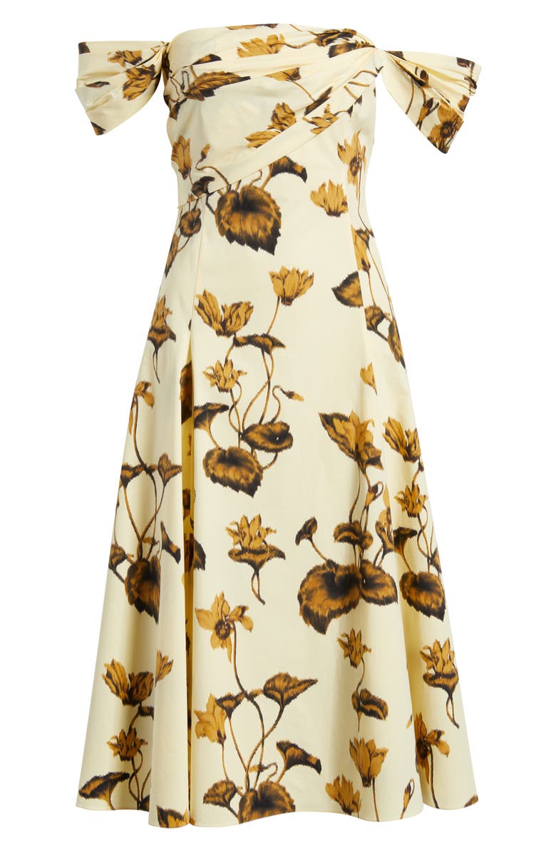 Oscar de la Renta Chiné Cyclamen Stretch Poplin Off the Shoulder Dress, Alternate, color, Brown/ Light Butter