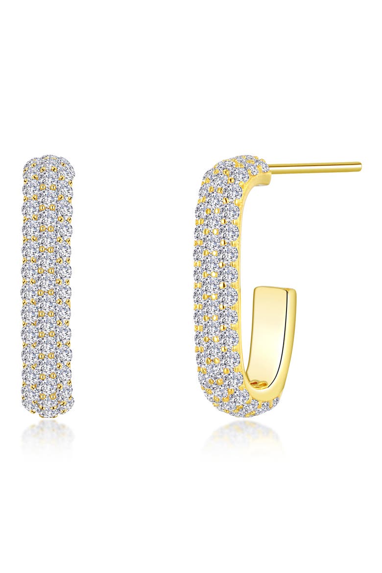 Simulated Diamond Paper Clip Hoop Earrings, Main, color, GOLD