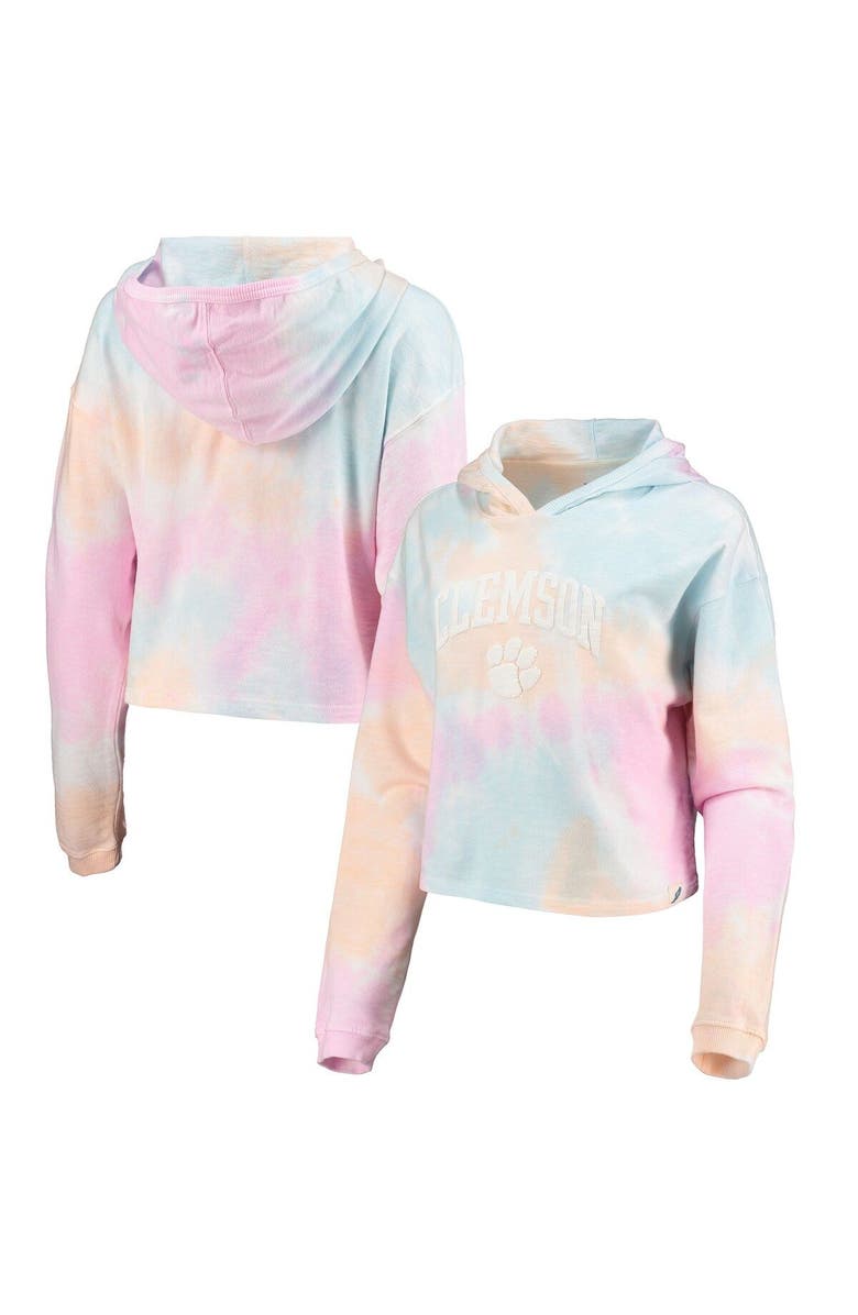LEAGUE COLLEGIATE WEAR Women's League Collegiate Wear Pink/White Clemson Tigers Tie-Dye Cropped Pullover Hoodie, Main, color, Pink