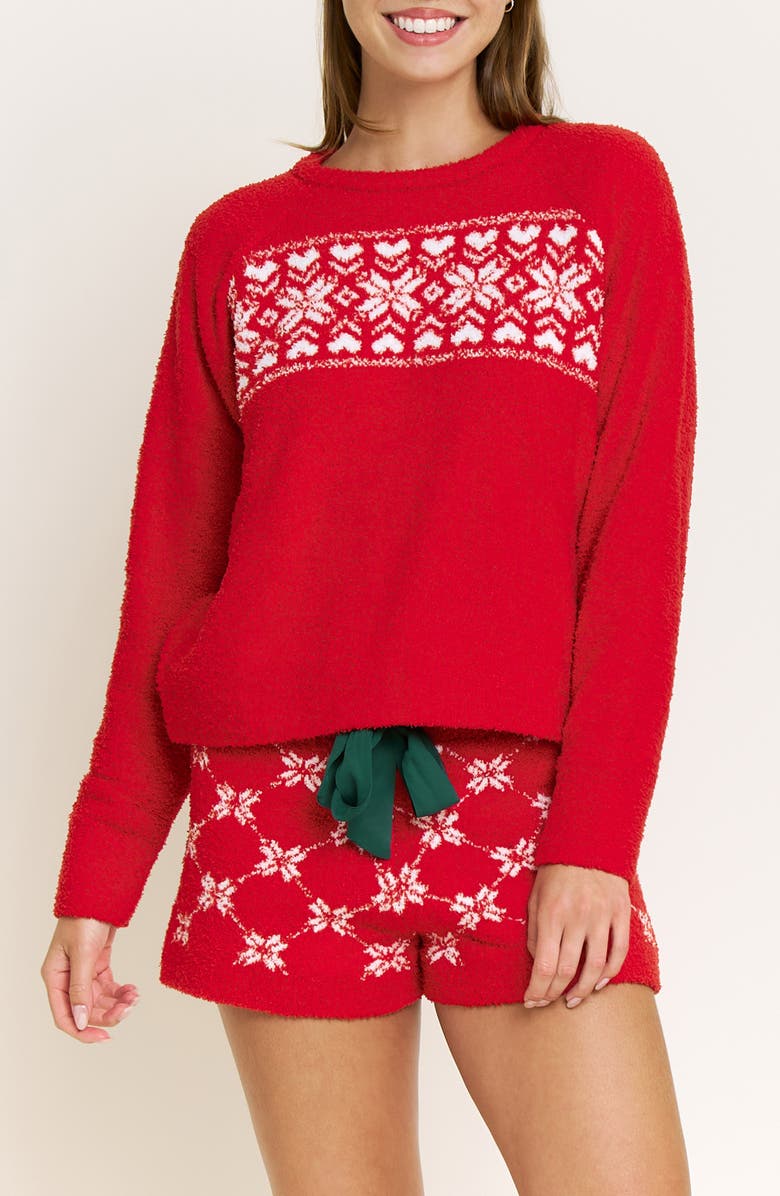 Honeydew Snow Angels Fair Isle Chenille Short Pajamas, Main, color, Santa Fair Isle