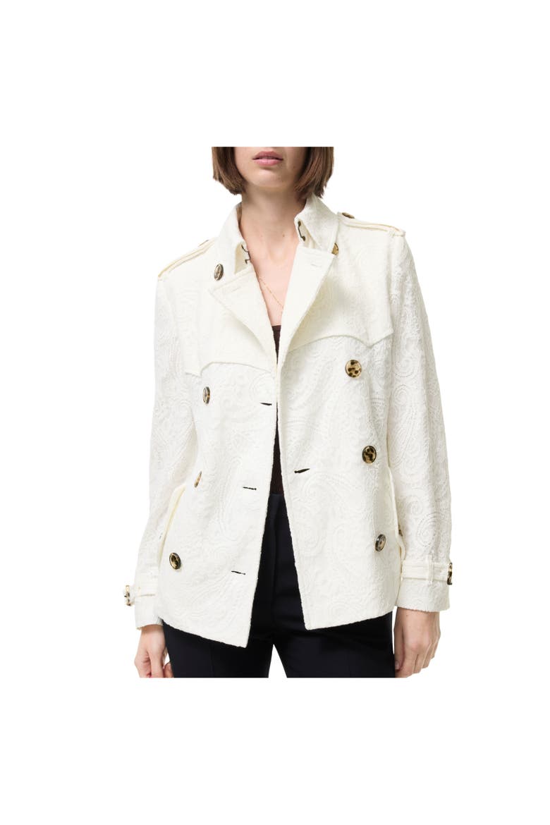 Short Paisley Lace Foxfield Trench Coat, Alternate, color, CHALKY WHITE
