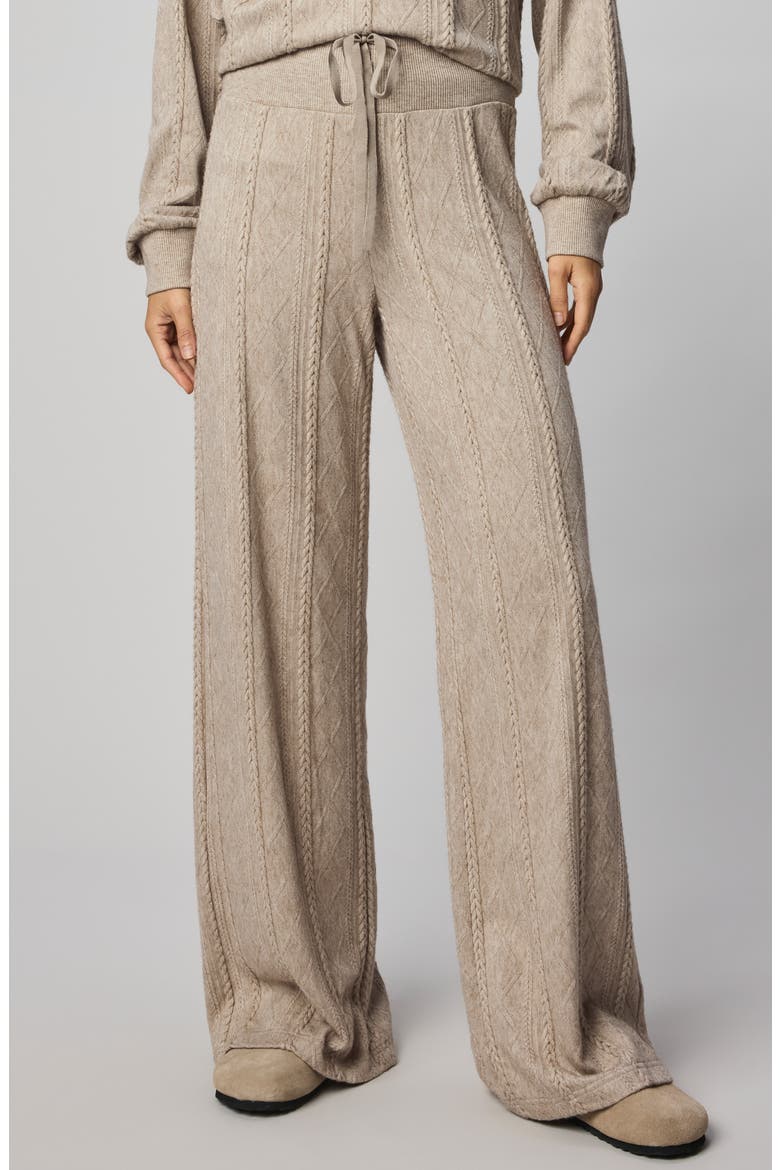 Cable Drawstring Wide Leg Pants, Alternate, color, CAPPUCCINO HEATHER BEIGE