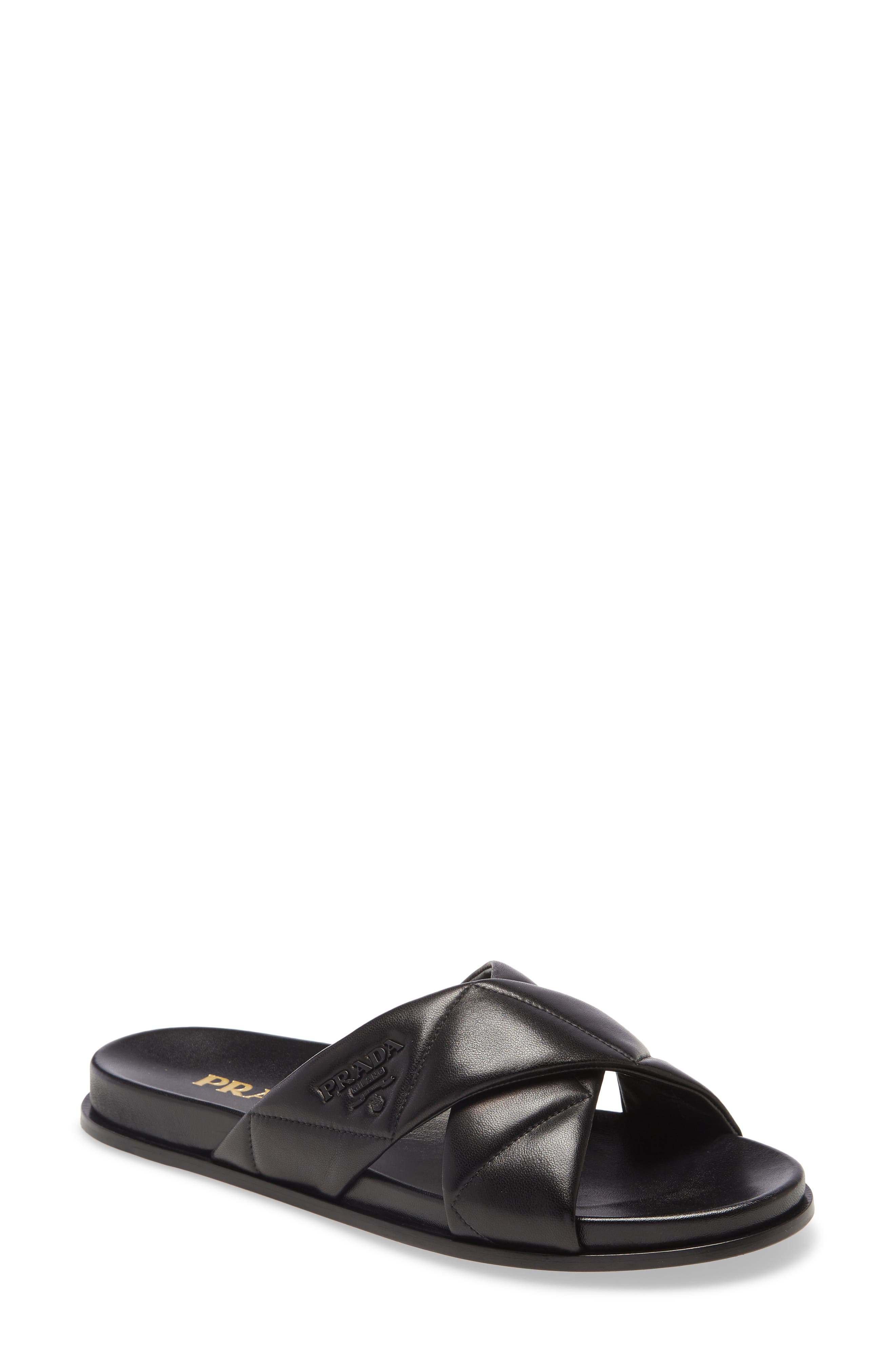 Prada Logo Cross Strap Slide Sandal, Main, color, 