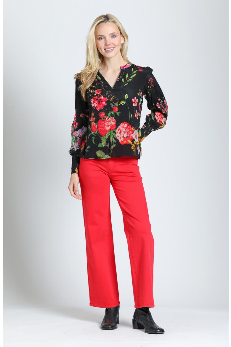 Floral Split Neck Top, Alternate, color, SCARLET MIDNIGHT
