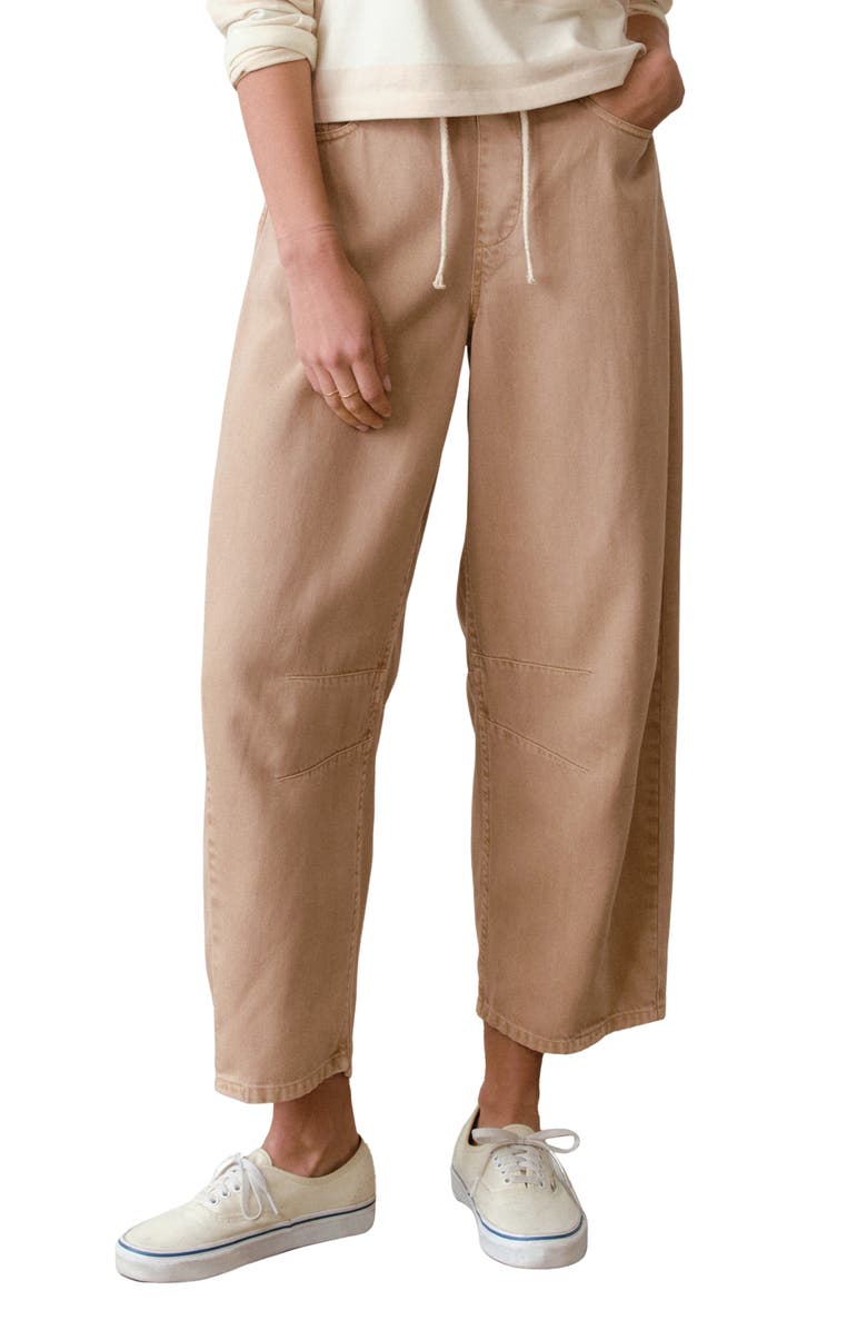 Marine Layer Ella Barrel Leg Drawstring Jeans, Main, color, Khaki