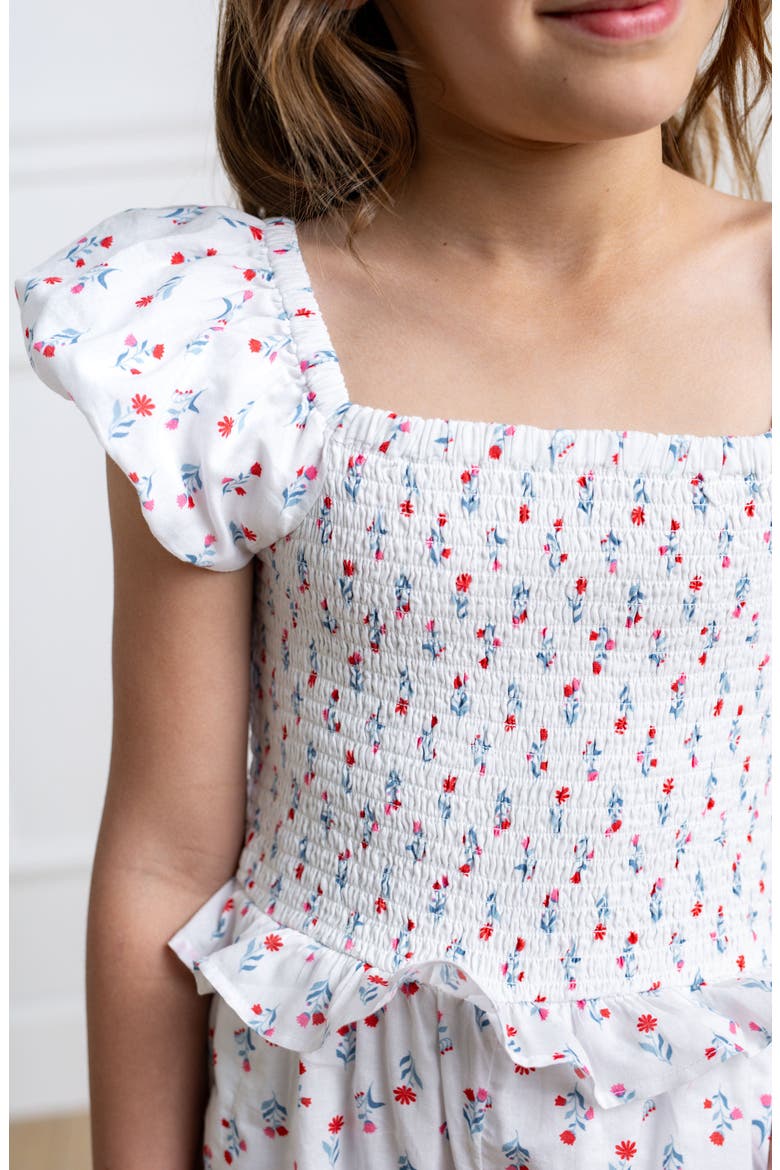 Girls' Organic Puff Sleeve Smocked Romper, Kids, Alternate, color, Paris Floral