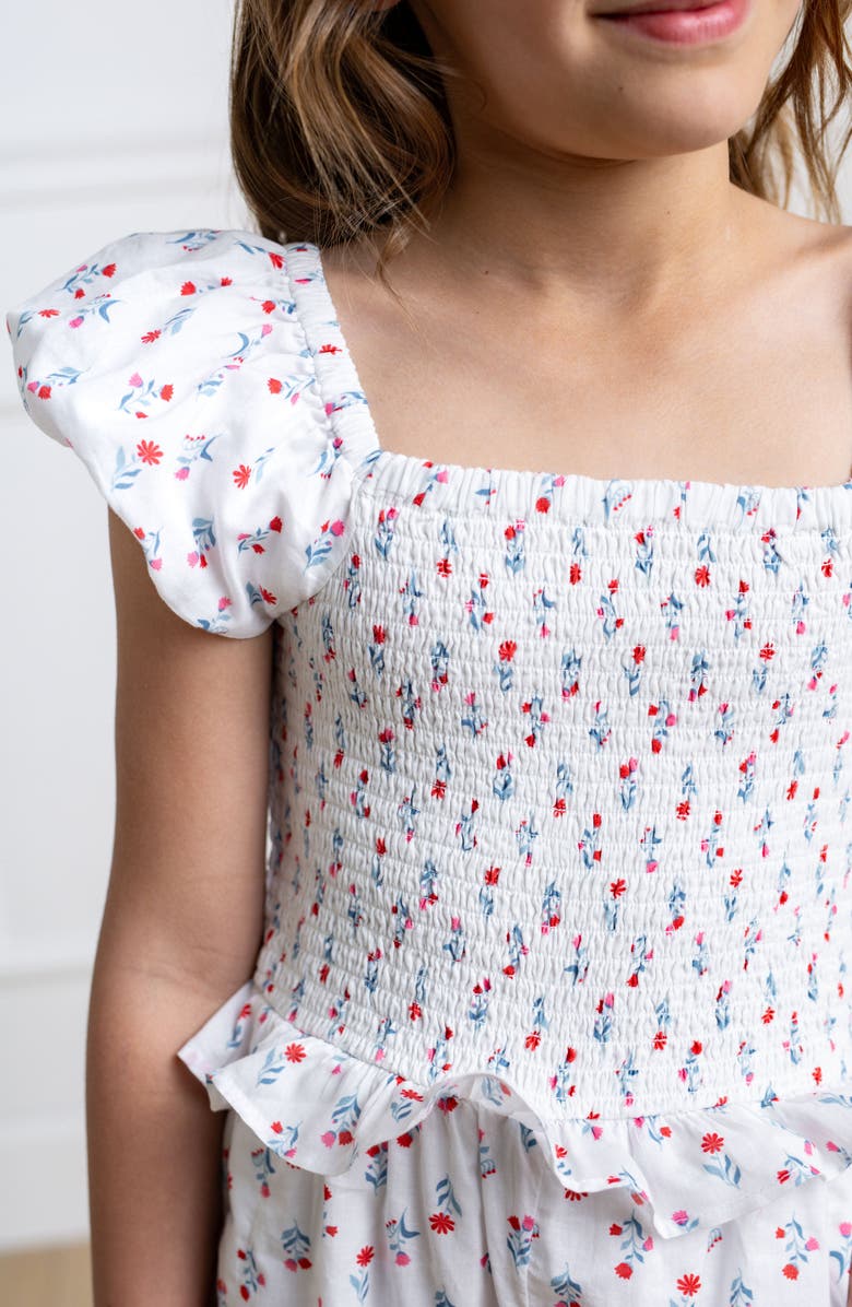 Hope & Henry Girls' Organic Puff Sleeve Smocked Romper, Kids, Alternate, color, Paris Floral