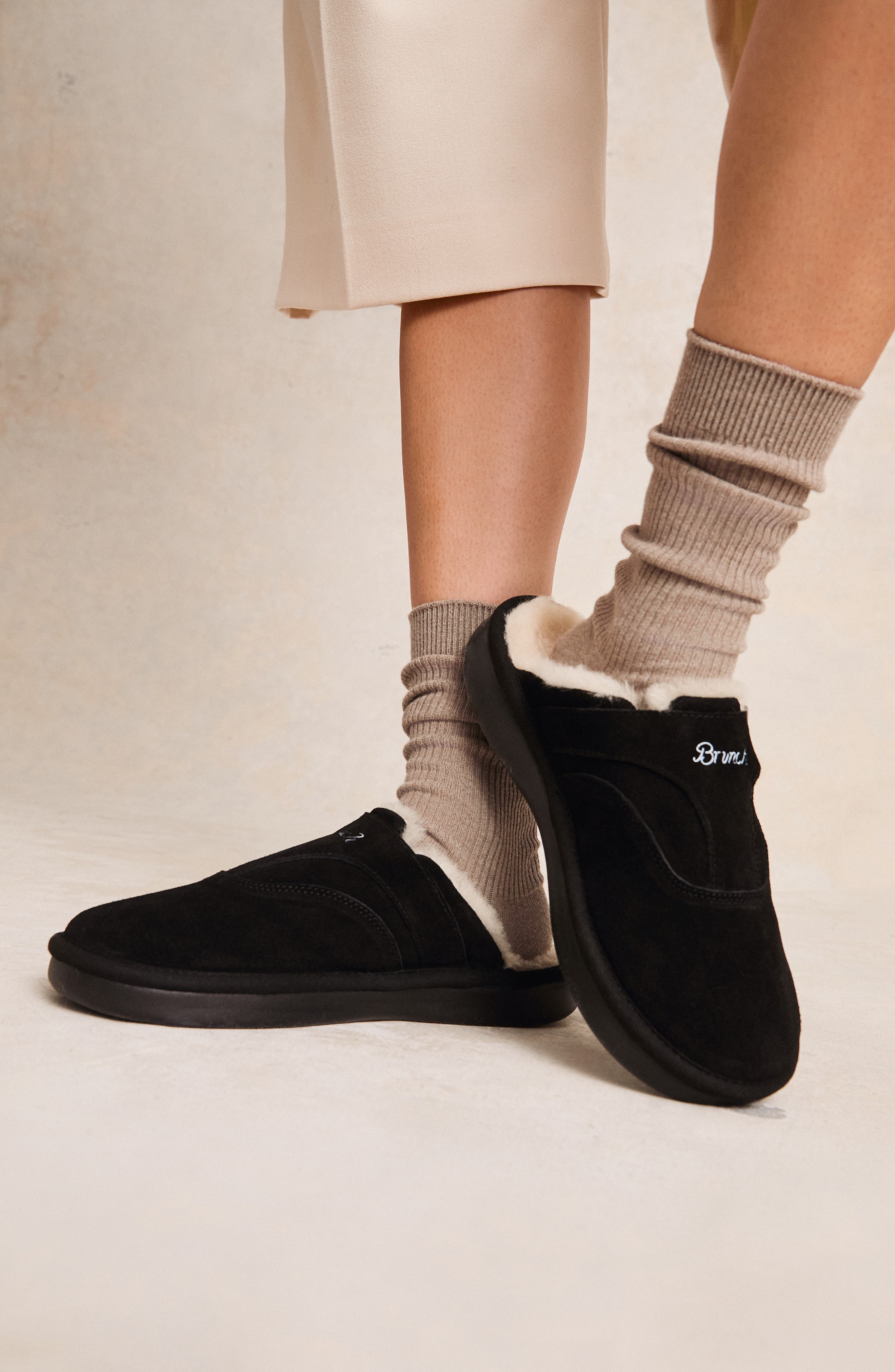 Brunch Gender Inclusive Amour Genuine Shearling Slipper, Alternate, color, Black