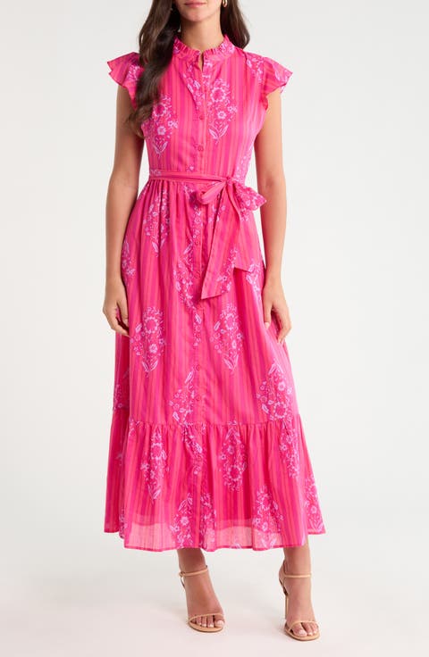 Riah Floral Belted Cotton Button-Up Maxi Dress