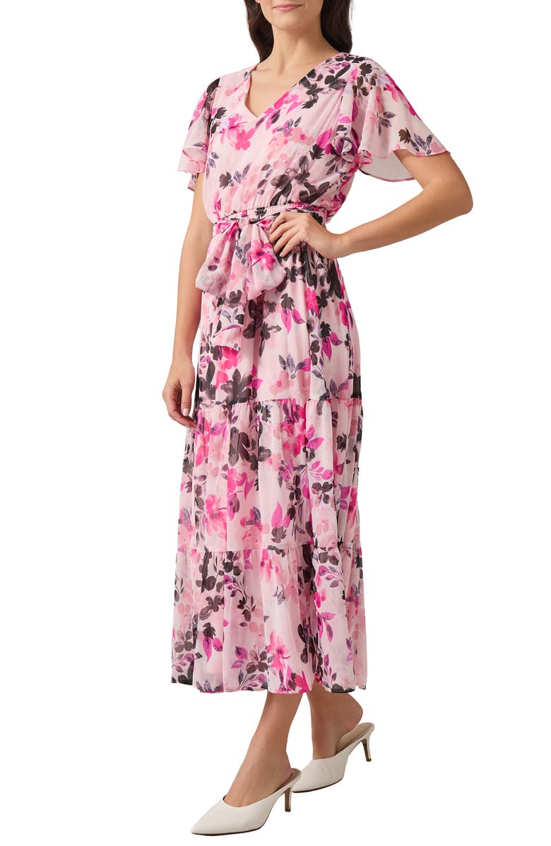 KASPER Flutter Sleeve Smocked Waist Tiered Dress, Alternate, color, 