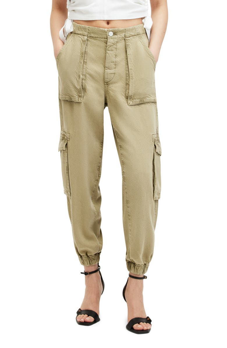 AllSaints Frieda Twill Cargo Joggers, Main, color, Deep Olive Green