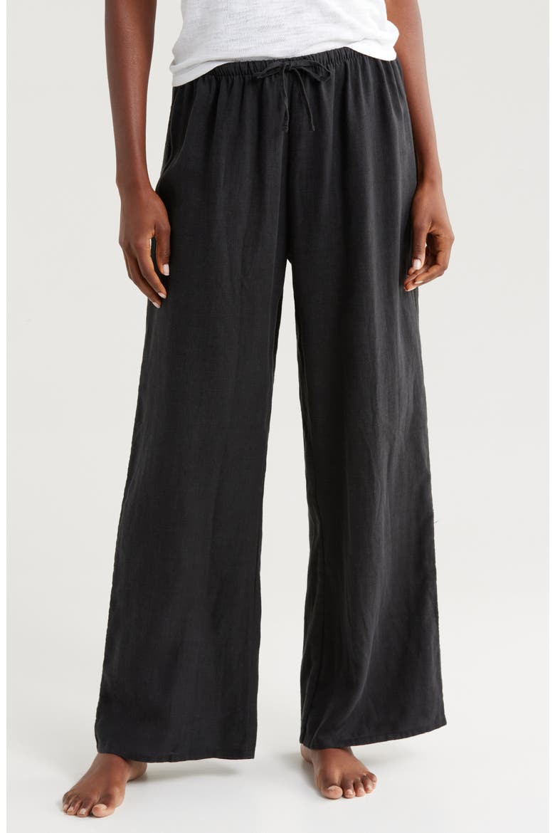 Linen Flare Pajama Pants, Main, color, BLACK