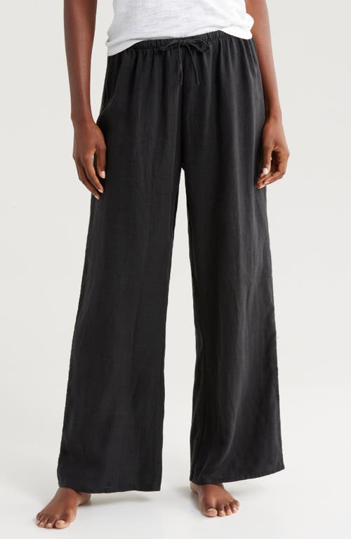 Desmond & Dempsey Linen Flare Pajama Pants in Black 