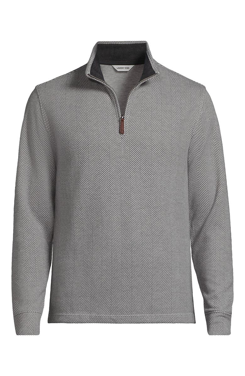 Lands' End Bedford Rib Casual Quarter Zip Sweater, Alternate, color, Charcoal Heather Herringbone
