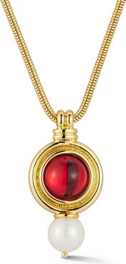 CHLOE AND MADISON 18K Gold Plated Faux Pearl Bejeweled Pendant Necklace