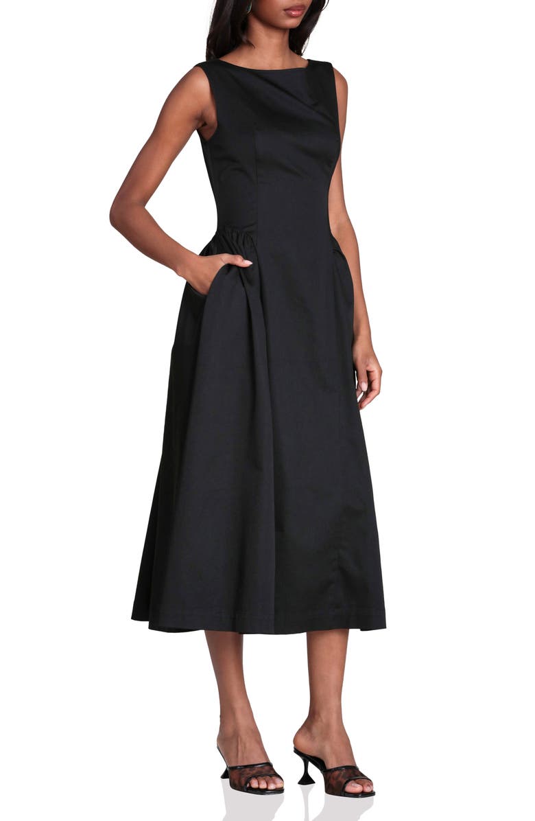 Avec Les Filles Fit & Flare Midi Dress, Alternate, color, Black