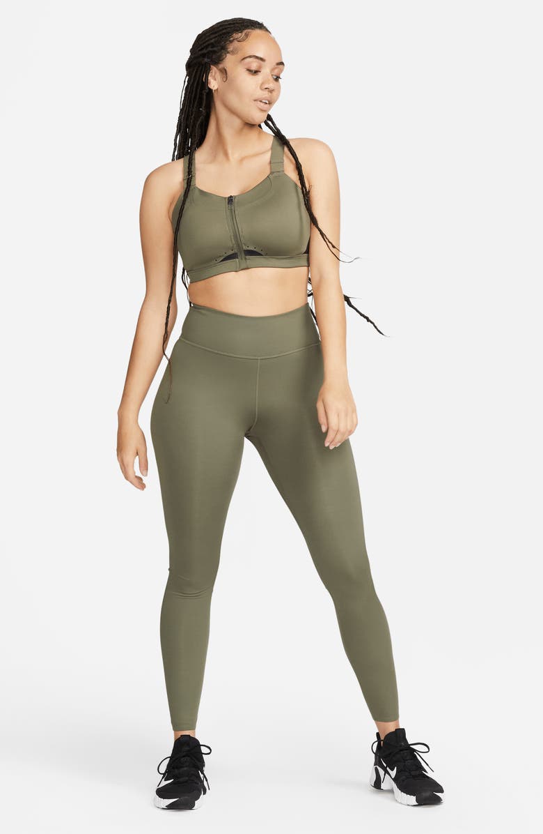 Nike Dri-FIT Alpha Padded Zip Front Sports Bra, Alternate, color, Med Olive/ Treeline/ Black
