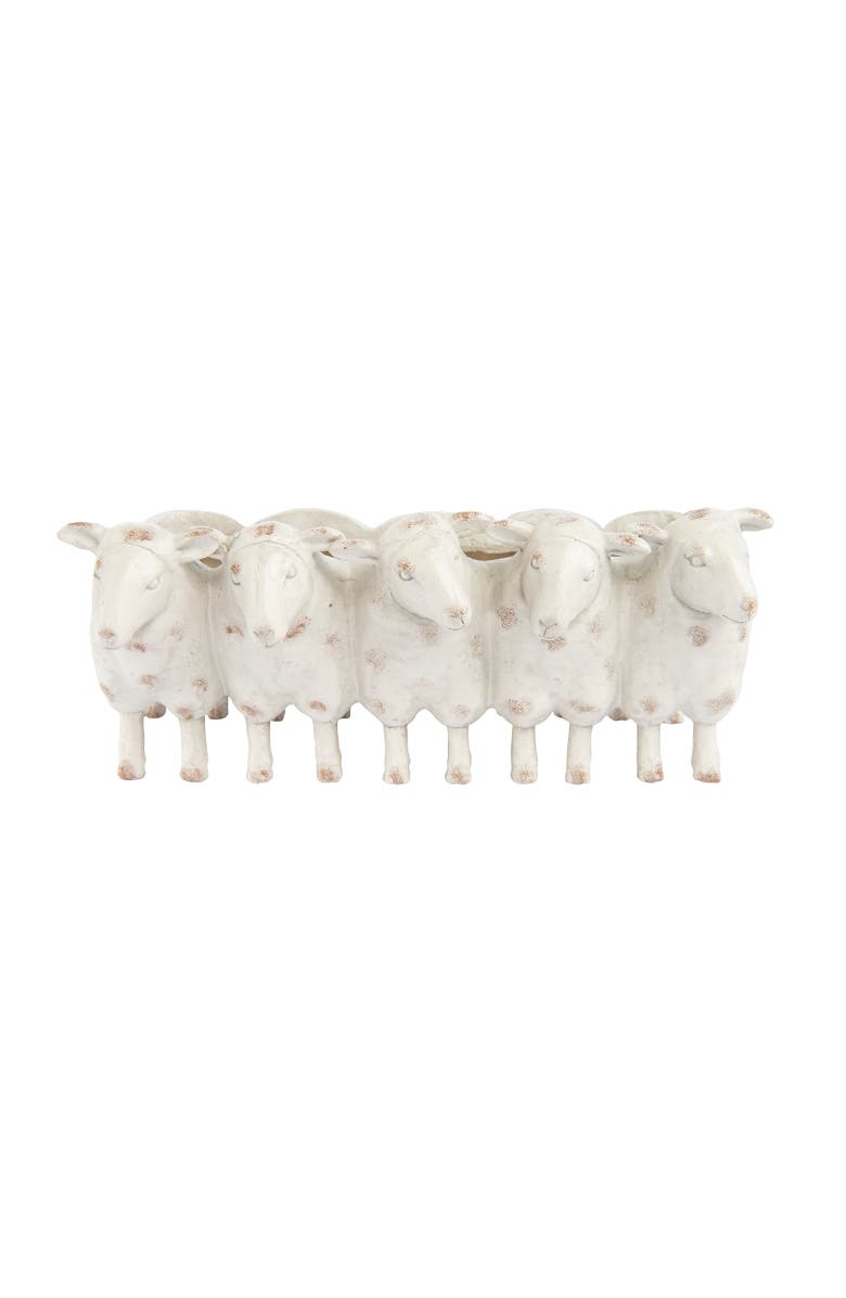 Storied Home Farmhouse Resin Sheep Planter, White, Main, color, 