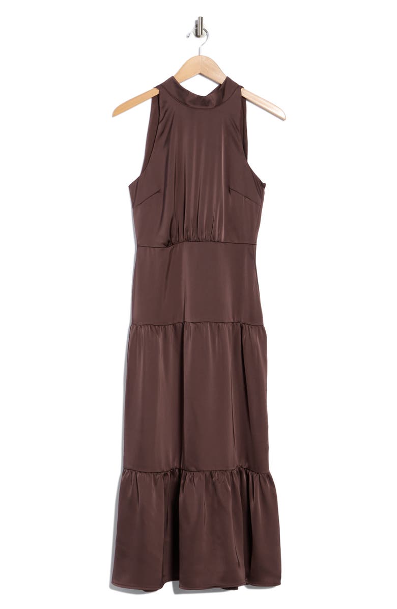 Sam Edelman High Neck Fluid Satin Midi Dress, Alternate, color, Mocha