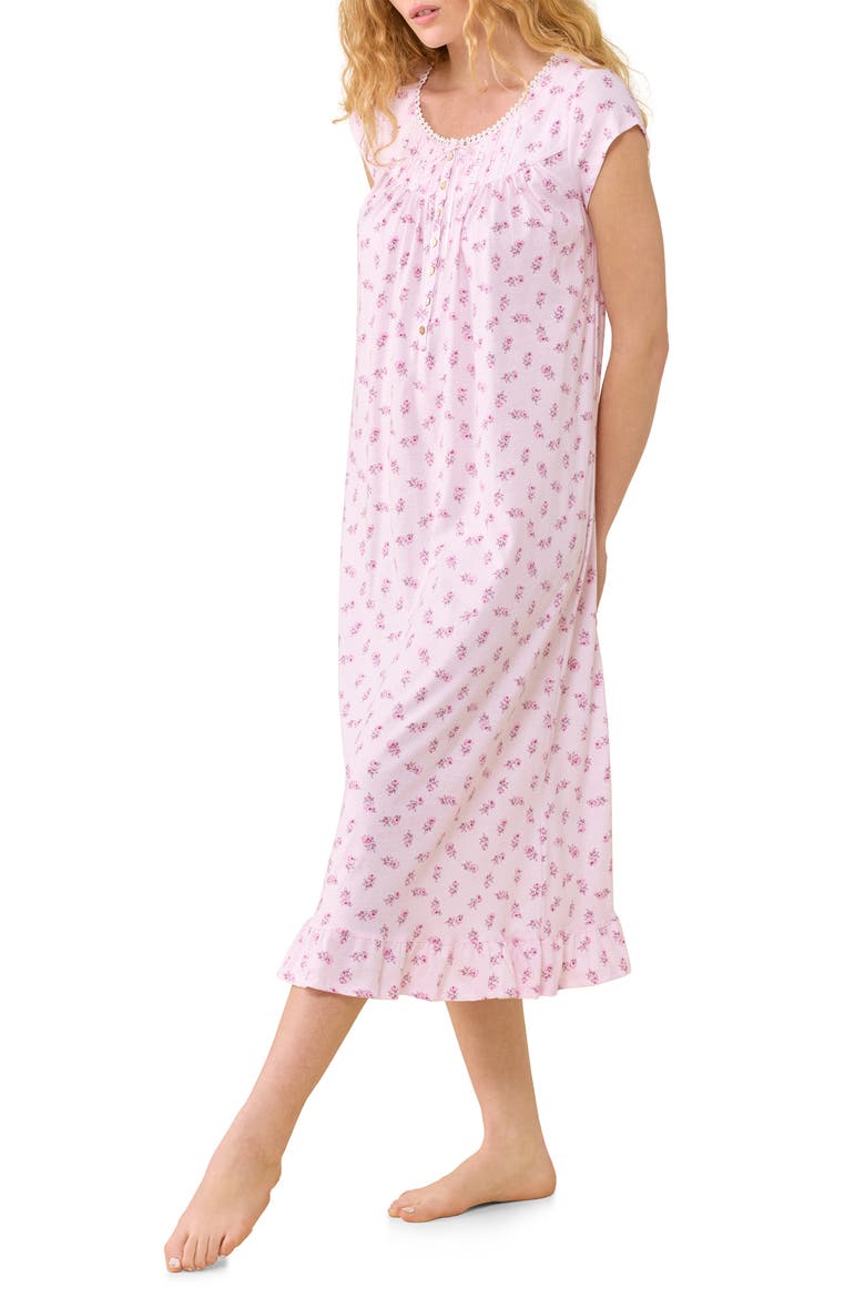 Cap Sleeve Short Cotton Jersey Nightgown, Alternate, color, PINK FLOWER