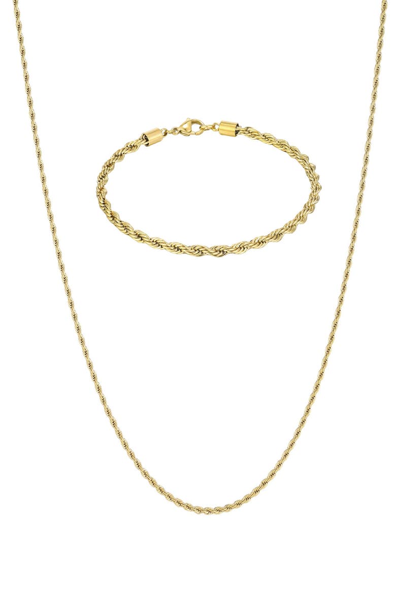 Men's 18K Gold Plated Stainless Steel Rope Chain Necklace & Bracelet Set, Main, color, GOLD