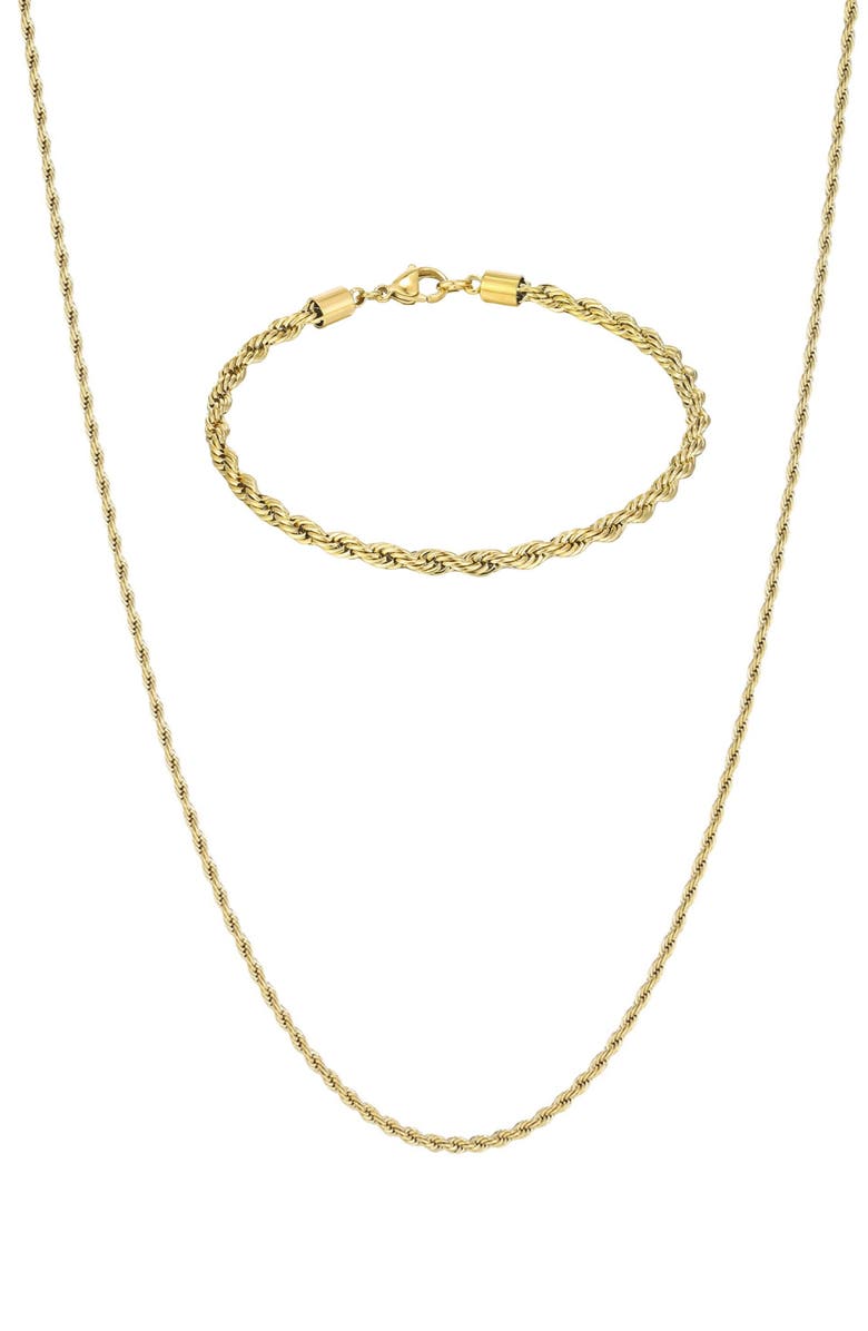 Adornia Men's 18K Gold Plated Stainless Steel Rope Chain Necklace & Bracelet Set, Main, color, Gold