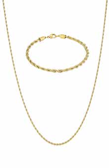 Adornia Men's 18K Gold Plated Stainless Steel Rope Chain Necklace & Bracelet Set