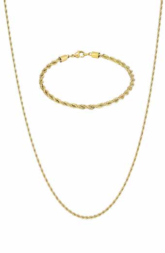 Adornia Men's 18K Gold Plated Stainless Steel Rope Chain Necklace & Bracelet Set