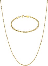 Adornia Men's 18K Gold Plated Stainless Steel Rope Chain Necklace & Bracelet Set