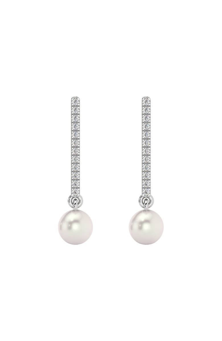 Bliss Diamond 6mm Pearl & Diamond Dangle Earrings Women's 14k Gold Tennis Earrings Lab Grown, Main, color, 14K White Gold