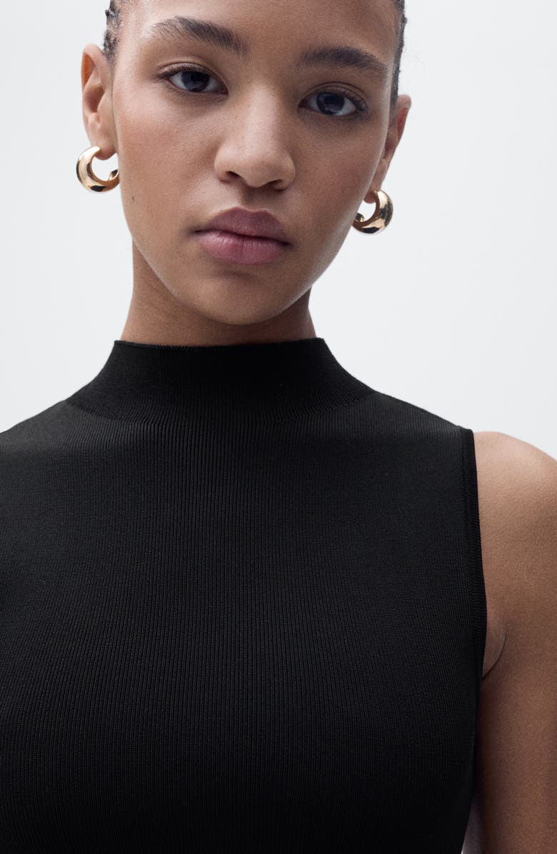 MANGO Mock Neck Semi Sheer Knit Gown, Alternate, color, Black