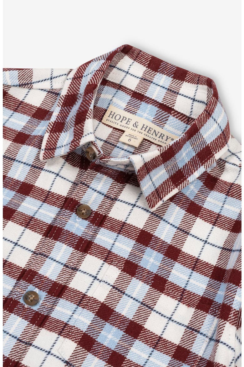 Kids' Organic Long Sleeve Flannel Button Down Shirt, Alternate, color, Burgundy and Blue Plaid