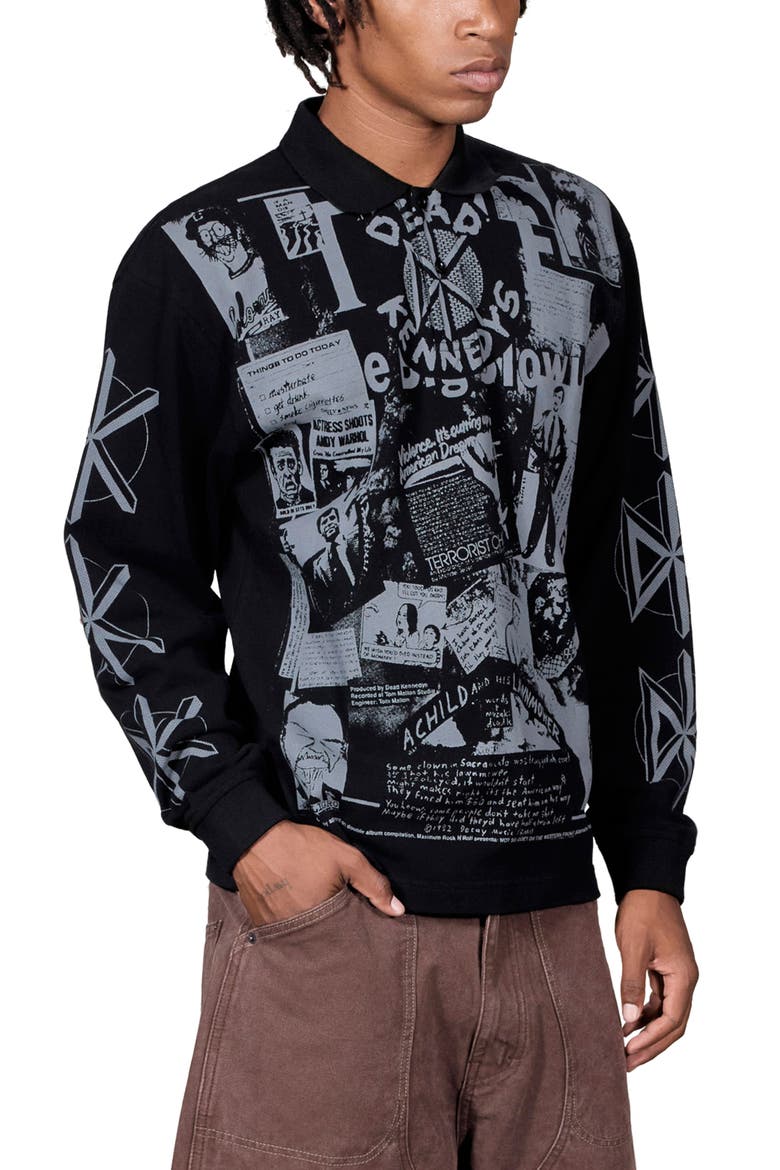 x Dead Kennedys Poster Graphic Long Sleeve Polo, Alternate, color, BLACK