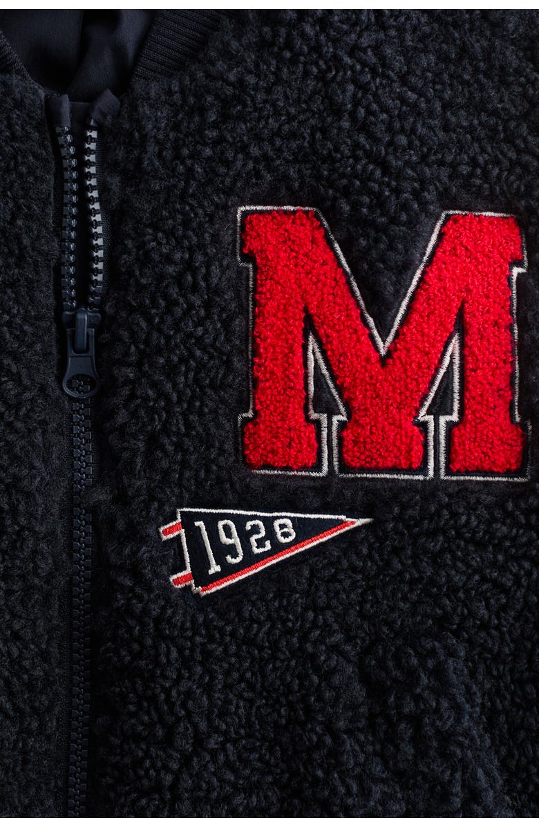H&M Teddy Baseball Jacket, Alternate, color, Navy Blue/Mickey Mouse