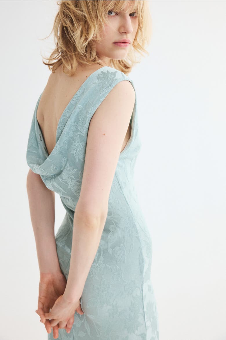 Cowl-back Jacquard-jersey Dress, Alternate, color, Light turquoise
