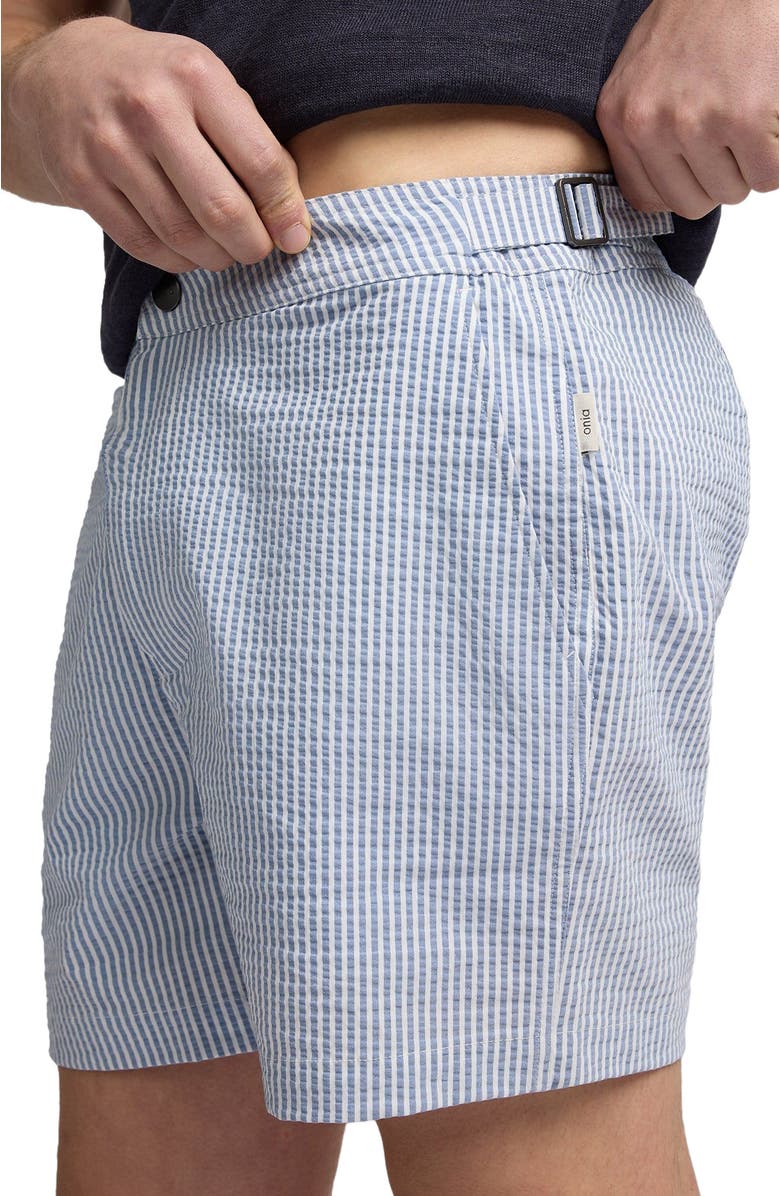 Onia Calder Buckle 5" Swim Trunk, Alternate, color, Surf/White