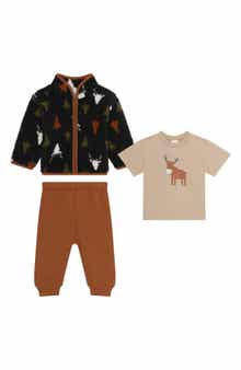 PL Baby by Petit Lem Fleece Jacket, Graphic T-Shirt & Joggers Set